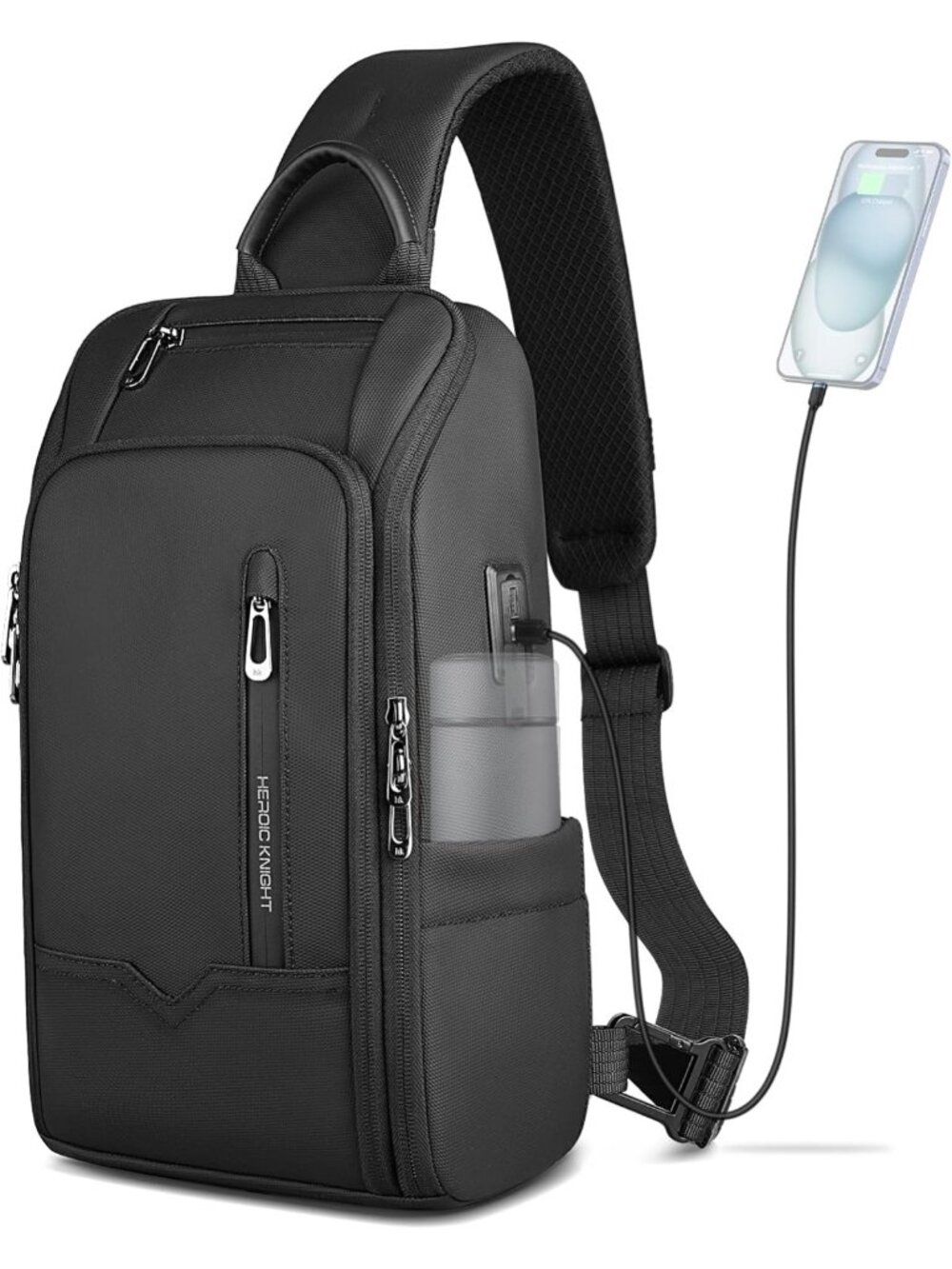 Waterproof Crossbody Sling Bag with USB Charging, Anti-Theft Daypack for Travel